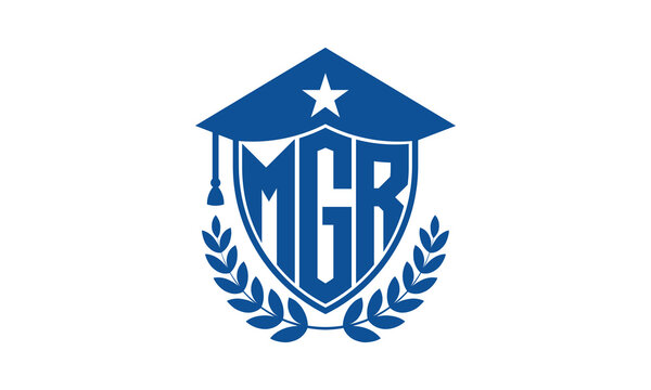 MGR three letter iconic academic logo design vector template. monogram, abstract, school, college, university, graduation cap symbol logo, shield, model, institute, educational, coaching canter, tech