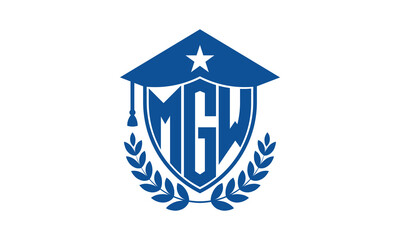 MGW three letter iconic academic logo design vector template. monogram, abstract, school, college, university, graduation cap symbol logo, shield, model, institute, educational, coaching canter, tech