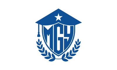 MGY three letter iconic academic logo design vector template. monogram, abstract, school, college, university, graduation cap symbol logo, shield, model, institute, educational, coaching canter, tech