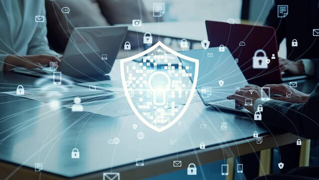 Group of business people meeting in office and cyber security concept.