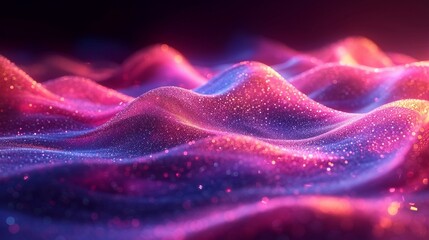 Neon, glossy wave in fluid 3D motion. Iridescent against a bright, holographic abstract background. Realistic HD camera appearance.