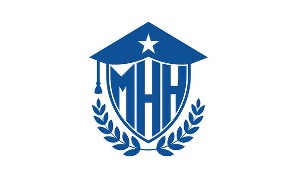 MHH three letter iconic academic logo design vector template. monogram, abstract, school, college, university, graduation cap symbol logo, shield, model, institute, educational, coaching canter, tech