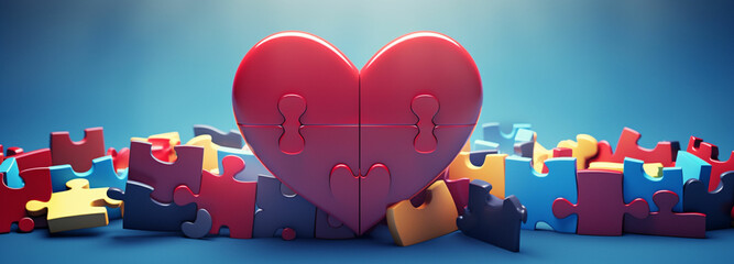 a pair of hearts that fit together like puzzle - obrazy, fototapety, plakaty