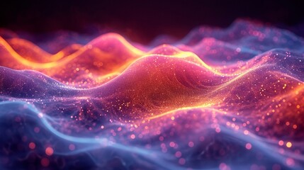 Neon, iridescent wave in dynamic 3D motion. Holographic, colorful abstract background. Sharp, high-definition quality. - obrazy, fototapety, plakaty
