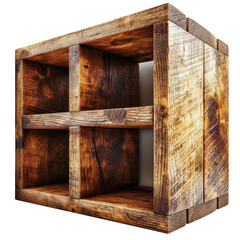 Wooden Cube Shelf Isolated on Transparent or White Background, PNG