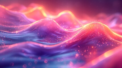 Neon wave, fluid and glossy in 3D. Holographic, iridescent effect against a rich, colorful background. Lifelike HD realism.
