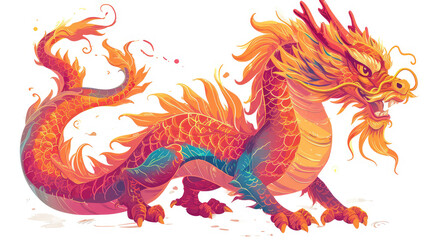 ethereal orange and red dragon of chinese lore, isolated white background. perfect for lunar new year graphics and festive cultural presentations