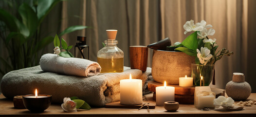 Fototapeta na wymiar Set up an at home spa experience with massages scented