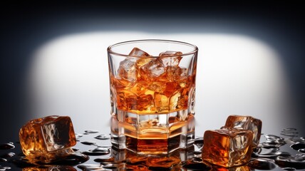 Glass of whiskey and ice