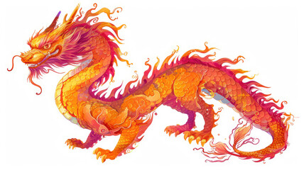 fiery chinese dragon embodying new year festivities, isolated white background. colorful illustration for celebratory decor and asian themed designs