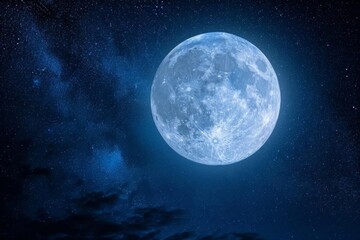 Naklejka na ściany i meble Bright full moon in a starry night sky