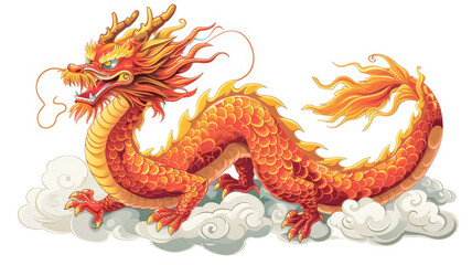 majestic chinese new year dragon in vivid colors illustration perfect for festive celebrations and cultural decorations, isolated white background. 
