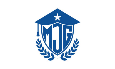MJG three letter iconic academic logo design vector template. monogram, abstract, school, college, university, graduation cap symbol logo, shield, model, institute, educational, coaching canter, tech