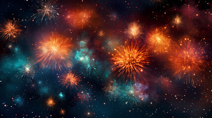 Naklejka premium Beautiful fireworks background at night for holiday decoration