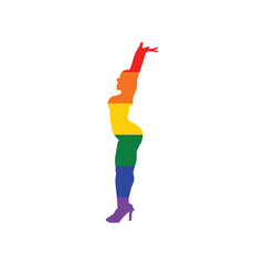 Fototapeta na wymiar Girl silhouette, rainbow, LGBT flag. Isolated on a white background