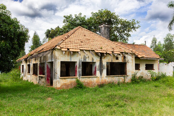 Fototapeta na wymiar An abandoned British villa on a hill near the Ssezibwa falls, District of Mukono, Uganda.