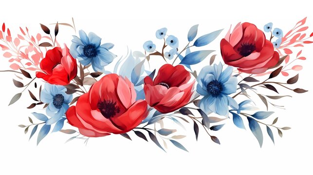 watercolor red blue flowers floral arrangement clip art preview