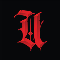 Letter U, in the Gothic style. Vector. Alphabet. Calligraphy and lettering. Medieval Latin letter. Logo for the company. Monogram. Elegant font for tattoo.