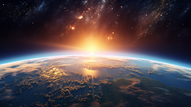 view from space with panoramic view of the earth sun star and galaxy sunrise over planet earth