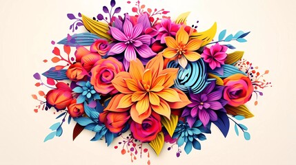 Fototapeta na wymiar illustration of colorful abstract flower bouquet on white background. generative ai