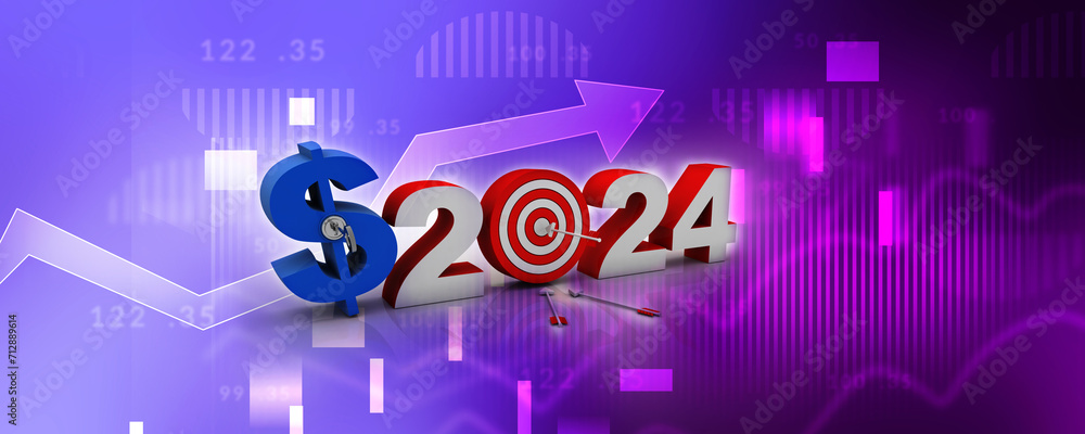 Poster 3d rendering dollar symbol target 2024 concept