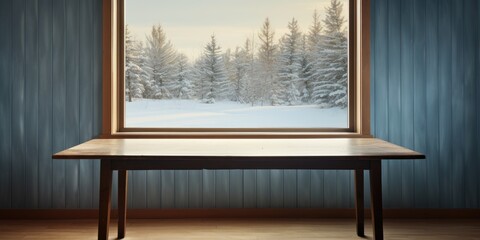Empty desk and cold window