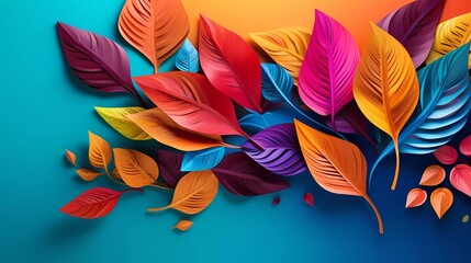 illustration Arrangement of colorful leaves on a bright colored background. generative ai