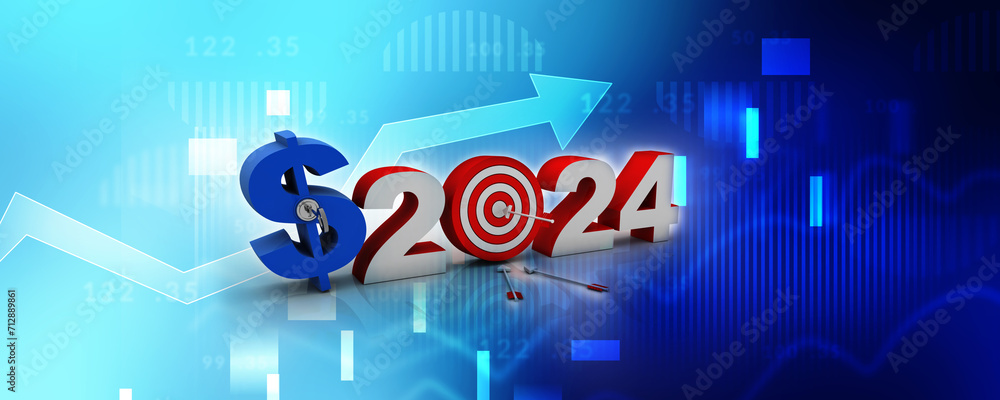 Poster 3d rendering dollar symbol target 2024 concept