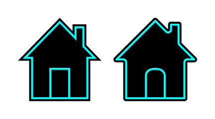 Black and blue home outline icon set vector. House building flat icon illustration isolated on white background.