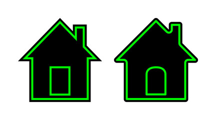 Black and green home outline icon set vector. House building flat icon illustration isolated on white background.