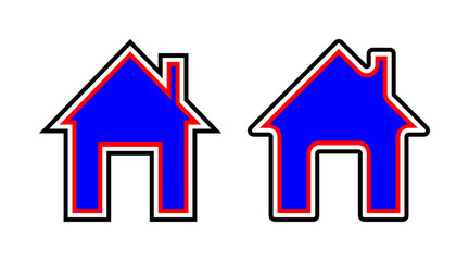 Colorful home icon set vector. Black, red and blue building outline logo symbol illustration isolated on white background.