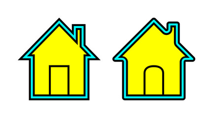 Colorful home icon set vector. Black, blue and yellow building outline logo symbol illustration isolated on white background.