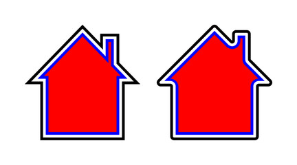 Colorful home icon set vector. Black, red and blue building outline logo symbol illustration isolated on white background.