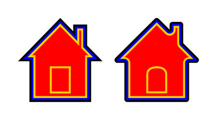 Colorful home icon set vector. Black, red, blue and yellow building outline logo symbol illustration isolated on white background.