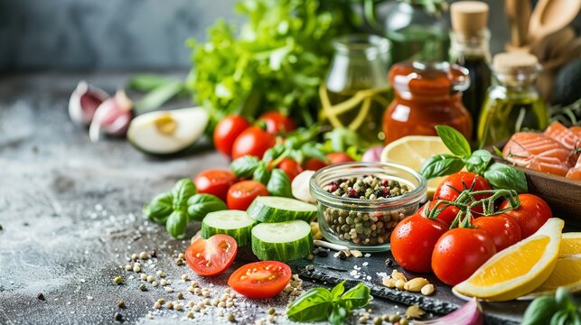 Healthy food for balanced flexitarian mediterranean diet concept