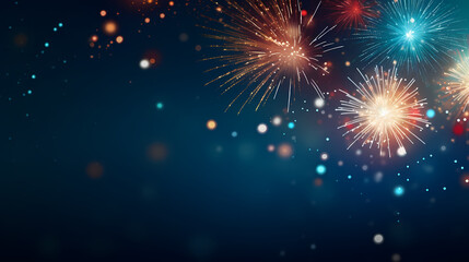 Fototapeta premium Happy New Year, burning fireworks with bokeh light background