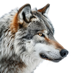 Obraz premium Wolf Face in Profile Isolated on Transparent or White Background, PNG