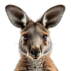 Kangaroo Face Shot Isolated on Transparent or White Background, PNG