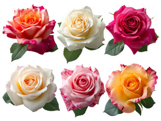 Rose in Different Colors Isolated on Transparent or White Background, PNG