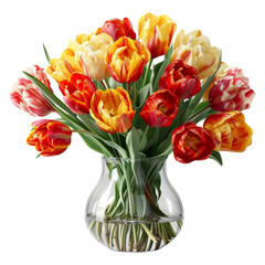 Tulips on Vase Isolated on Transparent or White Background, PNG