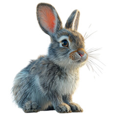 Cute Bunny Rabbit in 3D Style Isolated on Transparent or White Background, PNG