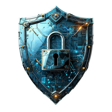 Shield with Padlock - Digital Security Isolated on Transparent or White Background, PNG
