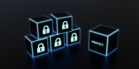 Cyber security data protection business technology privacy concept. . 3d illustration