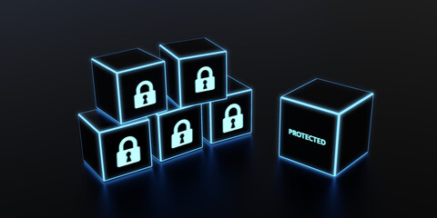 Cyber security data protection business technology privacy concept.  Protected. 3d illustration