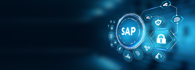 SAP System Software Automation concept on virtual screen data center. Business, modern technology, internet and networking concept. 3d illustration