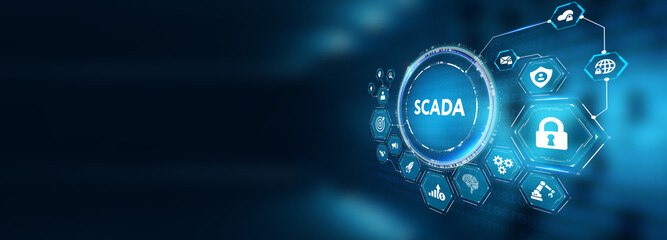 System Supervisory Control And Data Acquisition technology concept. SCADA. 3d illustration