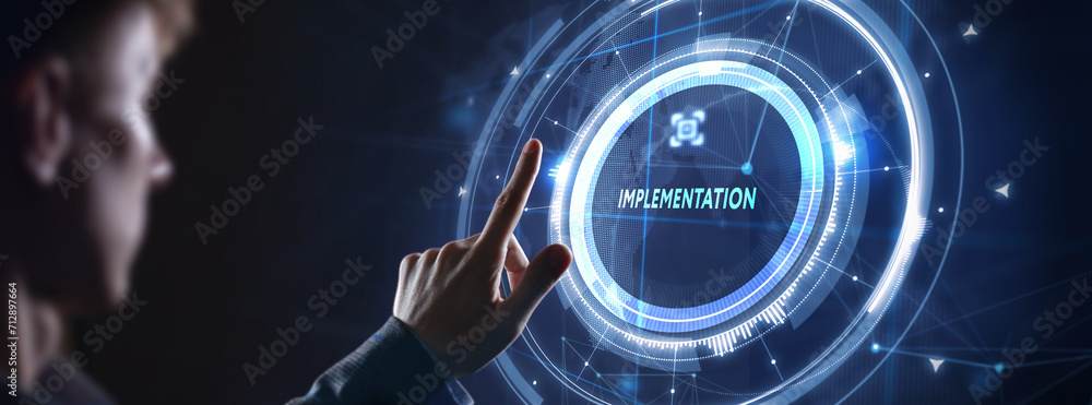 Poster implementation, web technology concept. business, technology, internet and network concept. 3d illus