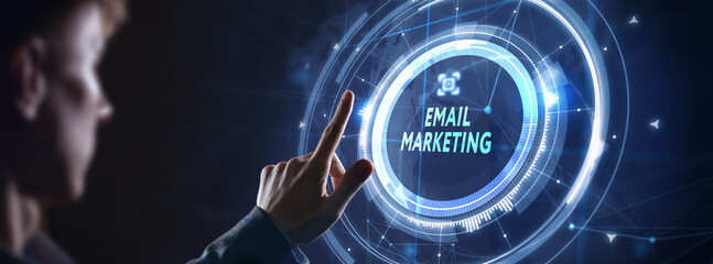 Email and sms marketing concept. Scheme of direct sales in business. List of clients for mailing. ...