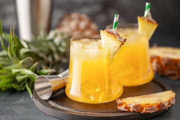Fresh pineapple alcoholic cocktail with ice. Summer cocktail and bar concept.