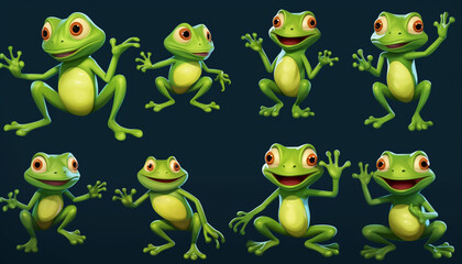 Obraz premium adorable cartoon frogs in various poses such as sitting jumping or holding a tiny accessory